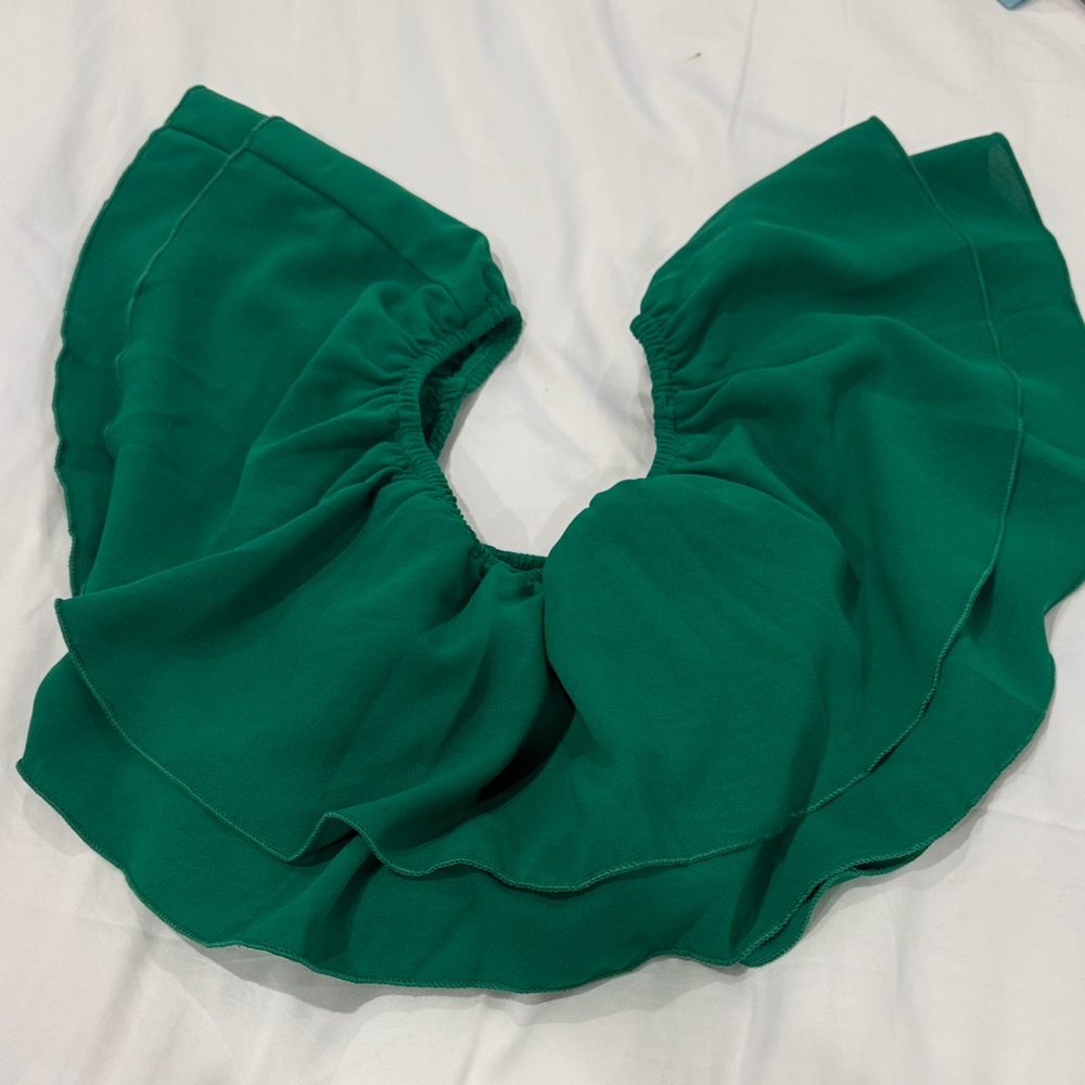 Green Ruffled Women's shirt crop top - Elegant Layered Design